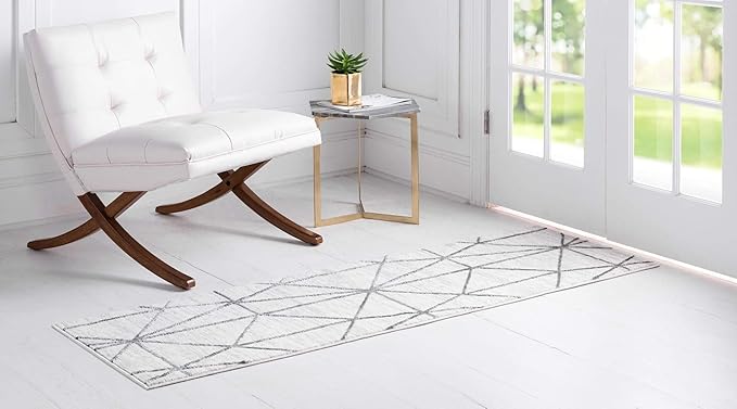 Rugs.com Lattice Trellis Collection Rug – 6 Ft Runner White Low-Pile Rug Perfect for Hallways, Entryways