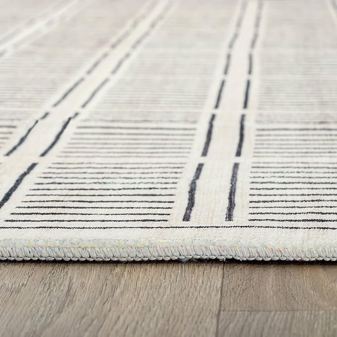 Rugshop Bohemian Stripe Lines Washable Non Slip Area Rug 5' x 7' Ivory