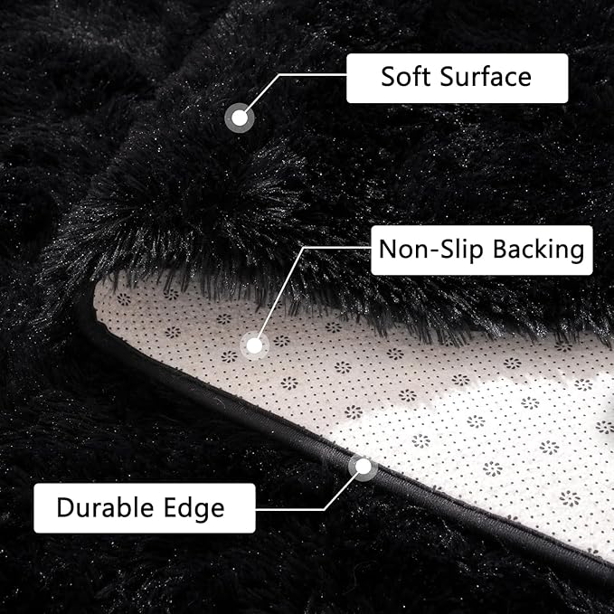 Beglad Fluffy Large Area Rugs 8x10 Feet, Modern Minimalist Style Shag Fuzzy Rugs, Non-Slip Indoor Carpet Soft Rugs for Kids Room, Bedroom & Living Room, Black