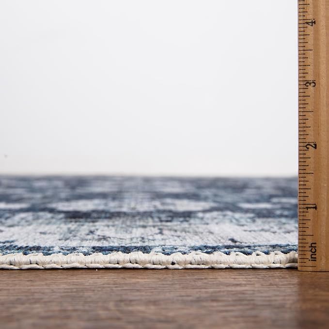 Bloom Rugs Washable Non-Slip 5' x 7' Rug - Dark Blue Traditional Bordered Area Rug for Living Room, Bedroom, Dining Room, and Kitchen - Exact Size: 5' x 7'