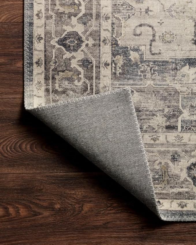 Loloi Hathaway Collection HTH-05 Steel/Ivory 2'-3" x 3'-9", .25" Thick Accent Rug, Soft, Durable, Printed, Modern, Low Pile, Non-Shedding, Easy Clean, Living Room Rug