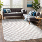 Beverly Rug Modern Geometric Area Rug 5x7 Low-High Pile Durable Soft Abstract Checkered Indoor Rugs for Living Dining Room Office Stain Resistant Non Shedding Casual Indoor Carpet Beige White 5 x 7