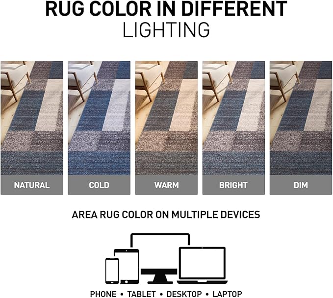 Rugshop Modern Boxes Design Non-Slip (Non-Skid) Carpet Mat Area Rug for Entryway,Door Rug,Kitchen 2'7" x 4' Blue