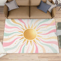 Boho Sun Area Rugs 6x9ft, Minimalist Sunburst Fluffie Rugs for Living Room, Abstraction Deco Nursery Rug with Under Rug Non Slip Tape for Bedroom Kids Room