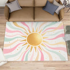 Boho Sun Area Rugs 3x5ft, Minimalist Sunburst Boys Rugs for Bedroom, Abstraction Deco Kids Room Rug Soft Fuzzy Washable for Living Room Game Room Coffee Table
