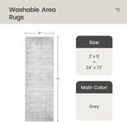 Valenrug Washable Rugs 2x6 - Stain Resistant 2x6 Area Rugs for Living Room, Non Slip Backing Large Area Rugs for Bedroom, Folable Machine Washable Area Rug (2'x6', Grey)