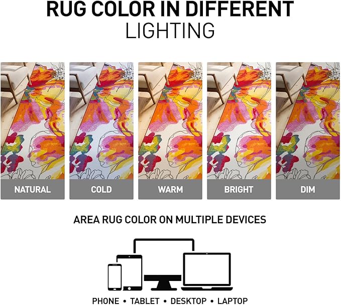 Rugshop Multi Bright Flowers Non Slip Non-Shedding Area Rug for Living Room, Dining Room and Large Spaces, 9' x 12'