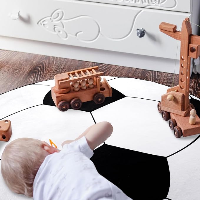 Soft Boys Soccer Rug, Round Rugs for Bedroom, Bedside Area Carpet for Kids, Soccers Lovers Home Decor Indoor Circle Carpets for Living Room, Nursery, Dorms Machine Washable,47 Inch