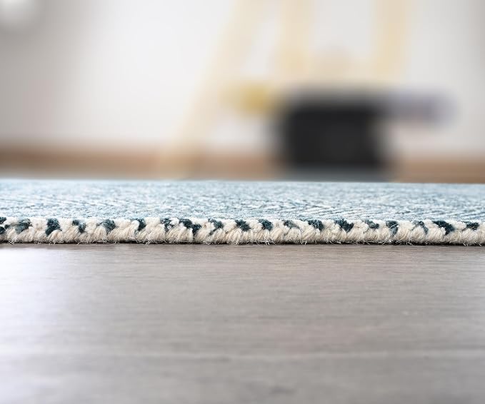 Modern Herringbone Chevron Collection Handcrafted Wool Area Rug - Durable, Zigzag Pattern, for High Traffic, Contemporary Design for Living Room, Bedroom, Dining Room Decor (Denim Blue, 7' round)
