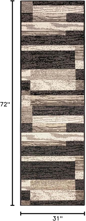 Superior Indoor Runner Rug, Foam Backed, Modern Geometric Patchwork Floor Decor for Bedroom, Office, Living Room, Entryway, Hardwood Floors, Rockwood Collection, 2' 7" x 6', Chocolate
