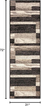 Superior Indoor Runner Rug, Foam Backed, Modern Geometric Patchwork Floor Decor for Bedroom, Office, Living Room, Entryway, Hardwood Floors, Rockwood Collection, 2' 7" x 6', Chocolate