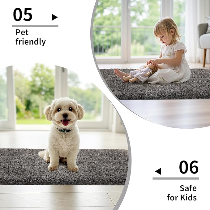 Dark Grey Bathroom Rug 20x32 Non Slip Fluffy Bath Mat for Bathroom Floor Washable Plush Luxury Bath Rug for Tub Soft Shaggy Absorbent Shower Sink Mat