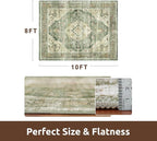 AMOAMI-Area Rug 8X10 Rugs for Living Room-Vintage Soft Green Rugs for Bedroom-Non Slip Carpet-Washable Rug for Dining Room Living Room Bedroom Office Under Table