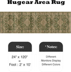 HUGEAR 2x10 Runner Rug Hallway Machine Washable Retro Green Vintage Floral Low Pile Carpet Distressed Long Throw Rug Bedroom Office Bathroom Kitchen Laundry Non Slip Soft Lightweight