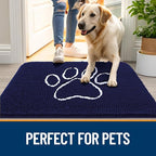 OLANLY Dog Door Mat for Muddy Paws 59x35, Paw Print Design, Absorbs Moisture and Dirt, Absorbent Non-Slip Washable Doormat, Quick Dry Chenille Mud Mat for Dogs, Entry Indoor Entryway Carpet, Navy Blue