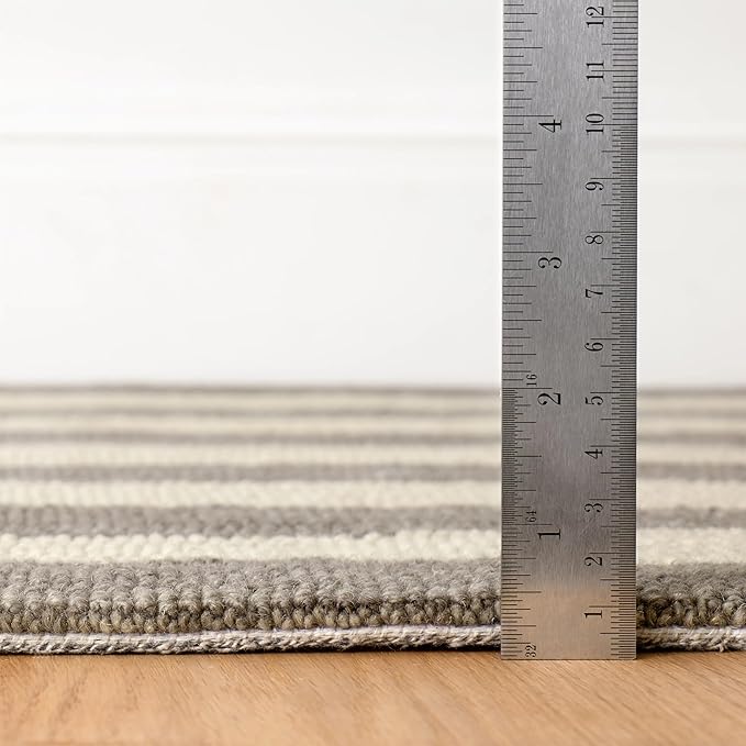 Dash & Albert Silas Stripe Grey Hand Micro Hooked Wool Rug, Runner-2.5 X 8 Feet, Grey Stripe Pattern - Premium Luxury Hotel Quality Soft Breathable Hypoallergenic Machine Washable Easy Care All