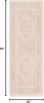 RUGGABLE Washable Runner Rug – Kamran Soft Pink 2.5x7, Stain-Resistant, Non-Slip Hallway Runner – Machine Washable Rug for Hallway, Entryway, Living Room & Kitchen–with Cushioned Pad