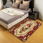 Elegant Red Floral 3 x 5 Area Rug Gold Geometric Rugs for Living Room | Bohemian Nordic Floral Washable Rug, Antique Decor Victorian Damask Carpet Indoor Floor Mat