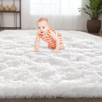 Zentavio White Living Room Rugs 9x12 Large Area Rugs for Bedroom Soft Fluffy Furry Shag Aesthetic Carpet Plush High Pile Floor Rug for Nursery Kids Room Dorm Home Decor