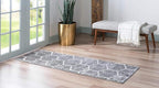 Rugs.com Lattice Trellis Collection Rug – 6 Ft Runner Gray Low-Pile Rug Perfect for Hallways, Entryways