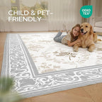 SOULFUL Medium Pile 4x6 Rugs for Living Room - Soft Underfoot Area Rug - Light Taupe Boho Floral - Washable Non-Slip - Perfect for Bedroom Kids Room Under Dining Table Office