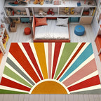 Rainbow Sun Area Rug,5x6ft,Medieval Vintage Geometric Rugs,Boho Style Bedroom Decor Rug Soft Machine Washable Carpet for Indoor Bedroom Living Room Office Decor