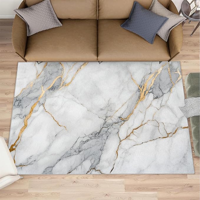3x4 Abstract Marble Rugs for Entryway - White-Marble Kids Bedroom Rug, Modern Luxury Mudroom Rug Soft for Coffee Shop Living Room Under Table Game Room