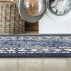 Antep Rugs Alfombras Modern Bordered 2pc Non-Skid (Non-Slip) Low Profile Pile Rubber Backing Indoor Kitchen Runner Rugs (Navy Blue, 2pc Set)