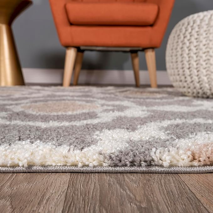 Rugshop Cozy Moroccan Trellis Gray/Cream 5'3" x 7'3" Indoor Shag Area Rug