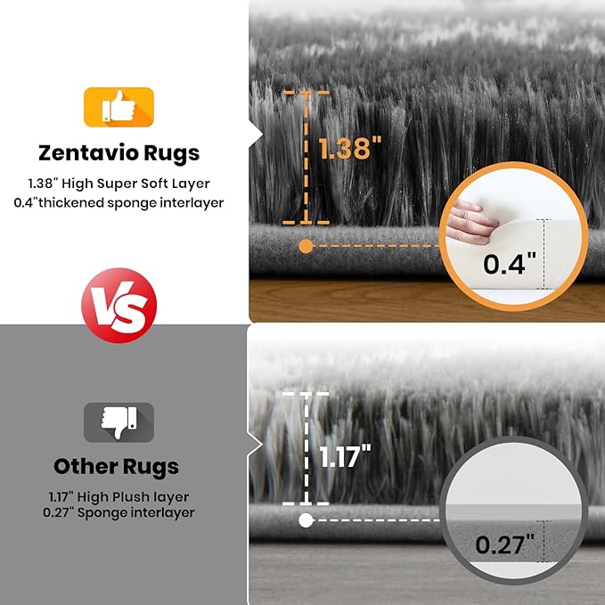 Zentavio Area Rugs for Living Room Large Rugs for Bedroom 5x8 Carpet Fluffy Fuzzy Soft Shag Aesthetic Plush High Pile Gray Throw Rug for Nursery Kids Room Dorm Diomond Black