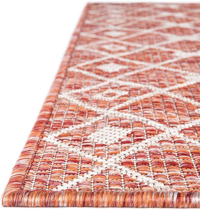 Unique Loom Outdoor Trellis Collection Area Rug - Tribal Trellis (2' x 3' 1" Rectangle Rust Red/Ivory)