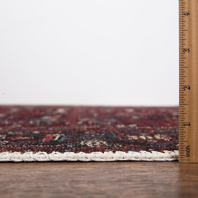 Bloom Rugs Washable Non-Slip 9' x 12' Rug - Burgundy Traditional Bordered Area Rug for Living Room, Bedroom, Dining Room, and Kitchen - Exact Size: 9' x 12'