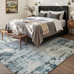 Area Rug 8x10 Washable Rug Blue for Living Room, Dining Room, Bedroom, Large Carpets, Non Slip & Non-Shedding Low Pile Vintage Print Rug for Home Office Decor