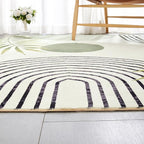 RoomTalks Mid Century Modern Washable Rug, Boho Cute Aesthetic 6x9 Area Rugs for Bedroom Dining Living Room Kitchen Office, Green Abstract Tropical Leaves Non Slip Thin Indoor Botanical Carpet