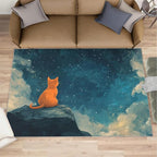 Orange Cat Rugs for Bedroom - 5x6 Area Rug - Cartoon Starry Sky Rugs for Living Room, 3D Cute Cat Rug, Non-Slip Washable Home Decor Carpet