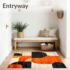 Flatwoven High Traffic Area Rug 4x6, Copper Black Orange Geometric Abstract Design, Non Slip, Stain Resistant, Washable Area Rugs for Living Room, Bedroom (Orange, 4x6)
