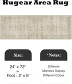 HUGEAR 2x6 Runner Rug Hallway Machine Washable Retro Beige Vintage Floral Low Pile Carpet Distressed Long Throw Rug Bedroom Office Bathroom Kitchen Laundry Non Slip Soft Lightweight