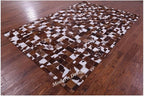 Modern Design Premium Cowhide Leather Carpet with Chevron Pattern, Area Rug (Brwon/White, 10x14)