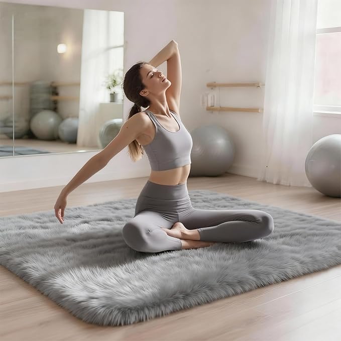5x7 Solid Fluffy Grey Area Rug – Washable, Durable,Large Living Room Rug, Non-Slip High Pile Shag Rugs for Bedroom, Bedside, Dorms, Nursery Rooms, Kids Room, Soft Indoor Floor Carpet Decor