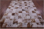 Modern Design Premium Cowhide Leather Carpet with Chevron Pattern, Area Rug (White/Brown, 12x15)