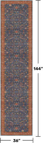 Washable 12 ft Long Runner for Kitchen Floor - Navy Blue Hallway Runner Rug, Pet Friendly Waterproof Non Slip with Rubber Backing, Stain Resistant Laundry Room Rug (3x12 Navy Blue & Terracotta)