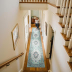 Area Rugs 2'x10' Washable Non-Slip, Floral Vintage Distress Print Pattern Medallion Carpet for Living Room Bedroom Dining Room, Green Navy Blue White Red Teal Colorful