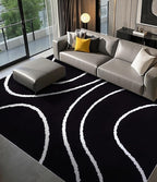 YIHOUSE Black Modern Area Rug 6x9,Abstract Rugs for Bedroom,Black and White Geometric Rug,Minimalist Wave Rug,Dark Washable Area Rugs 6x9 Non Slip Rugs for Living Room，Office