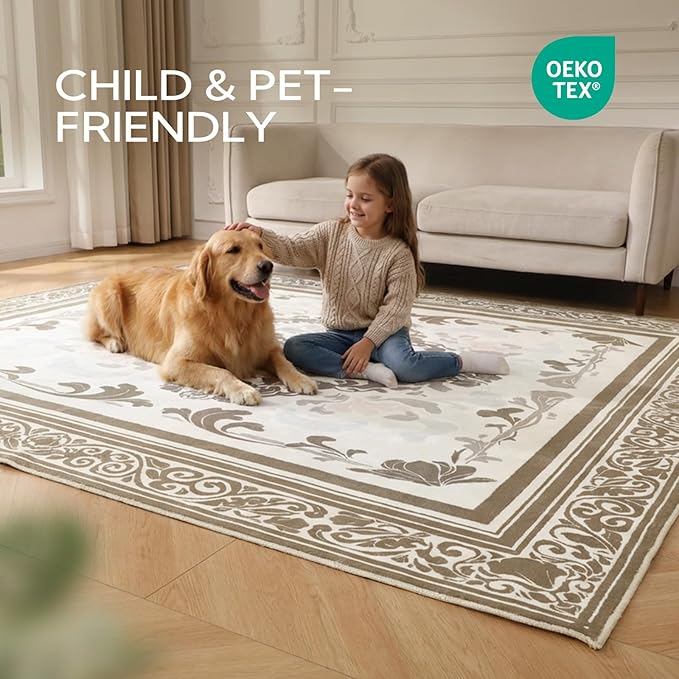 SOULFUL Medium Pile 2x3 Entryway Rug - Soft Foot Feel Small Area Rug - Brown Boho Floral - Washable Non-Slip - Perfect for Hallway Kitchen Bedroom Bathroom Indoor Entrance