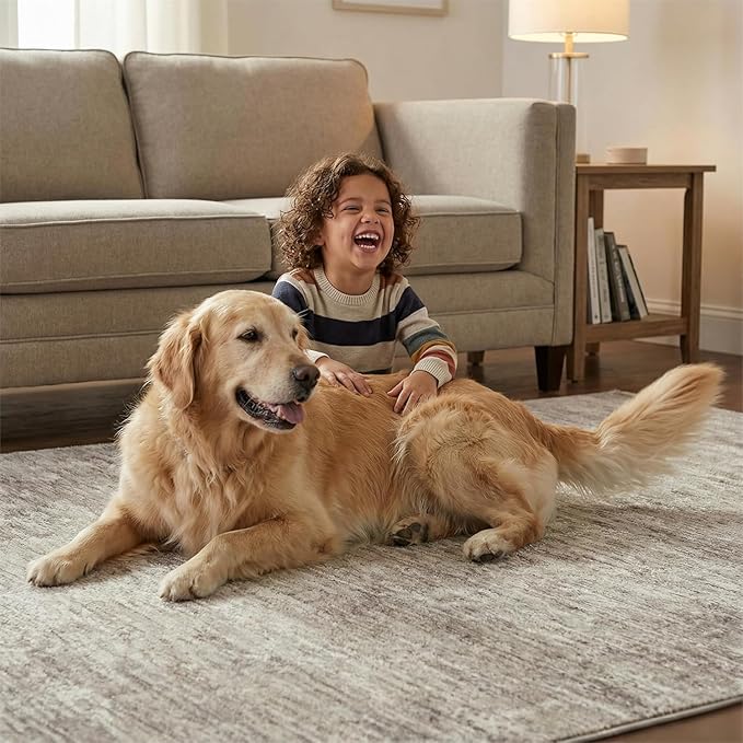 Garvee Solid Color Area Rugs 10x13 Large Living Room Rug with Rubber Backing, Stain Resistant Modern Rug Non Shedding Low Pile Soft Carpet, Foldable Thin Mats for Bedroom, Dining Room, Nursery, Camel