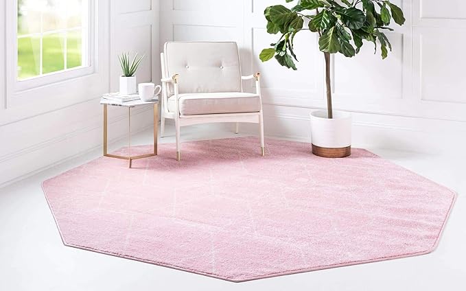 Unique Loom Trellis Frieze Collection Area Rug - Geometric (7' 10" Octagon, Light Pink/ Ivory)