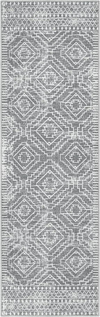 Wonnitar Moroccan 2'6"x8' Washable Kitchen Runner Rug with Rubber Backing, Non-Slip Grey Rug Runner for Hallway, Thin Farmhouse Geometric Carpet Runner for Bedroom Entryway (Silver Grey,2'6"x8')