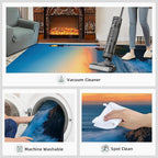 Coastal Rugs for Bedroom - 3x5 Area Rug - Ocean Lighthouse Rugs for Living Room, Sunset Ocean Scenery Rug, Non-Slip Washable Home Decor Carpet