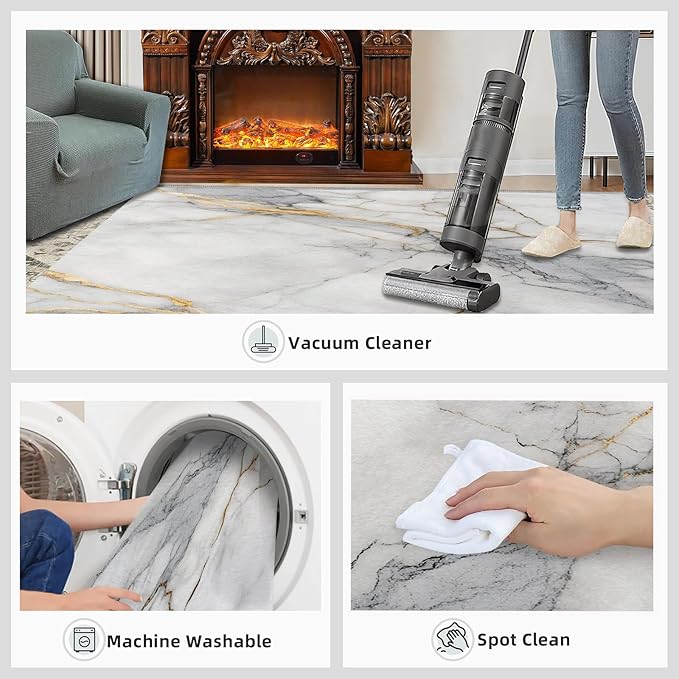 4x6 Abstract Marble Cafe Rug - White-Marble Rugs for Bedroom Aesthetic, Modern Luxury Soft Comfortable Non-Slip for Offie Bedroom Study Boy Girl Room Hotel Dorm