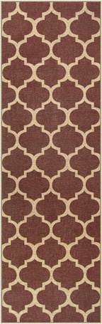Lahome Moroccan Easy Jute Runner Rug, Red Washable Runner Rugs for Outdoor Porch Hallway, Geometric Trellis Woven Long Carpet for Doorway, Thin Non Slip Outdoor Decor, 2'6'' x 8'